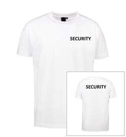 Hvid T-shirt med SECURITY på venstre bryst og ryg