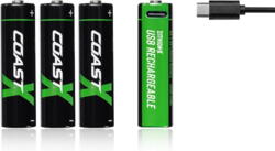 4 stk. Coast AA USB-C genopladelige batterier 1.5V ink. ladekabel