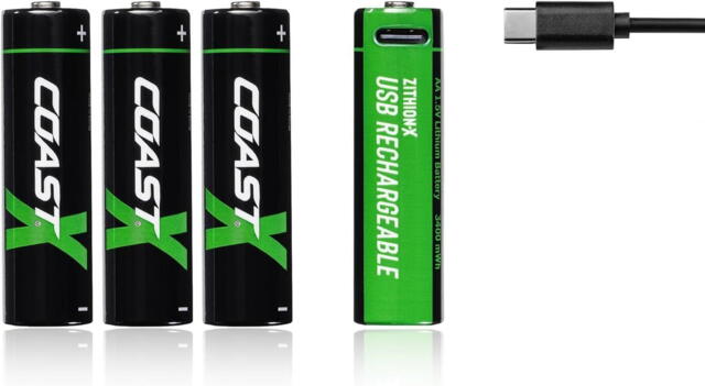 4 stk. Coast AAA USB-C genopladelige batterier 1.5V ink. ladekabel