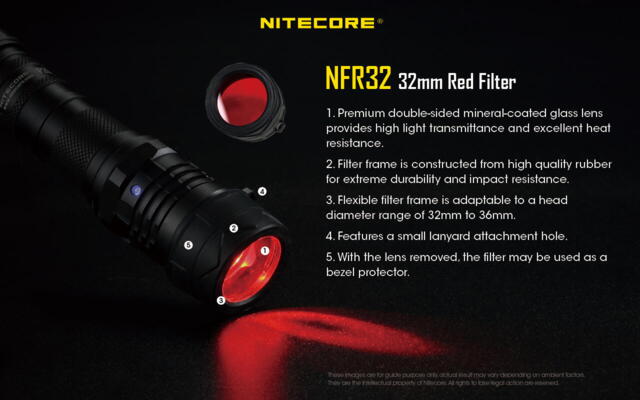 Nitecore Rødt Filter - 32 mm.