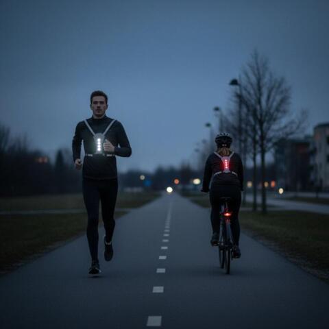 Refleksvest med LED-lys og mobillomme